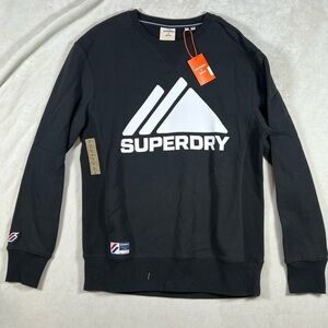 NWT Brand New Superdry Medium Black Crewneck Sweater Mountain Sport Mono Jumper